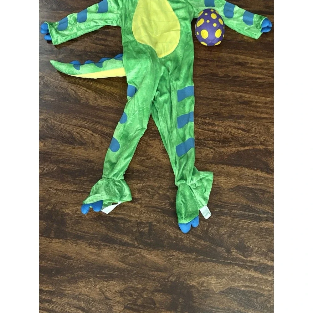 Kids Triceratops Dinosaur Costume Green Plush Jumpsuit Hood and Egg Accessory 3T